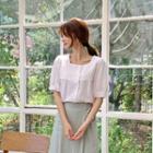 Square-neck Linen Blend Blouse Ivory - One Size