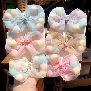 Bow-accent Pompom Hair Tie