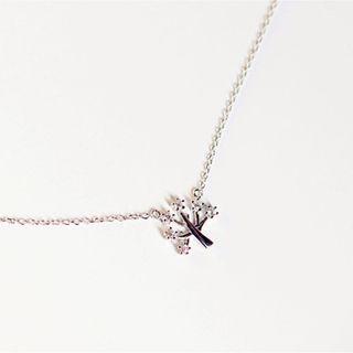 Rhinestone Tree Pendant Necklace Silver - One Size