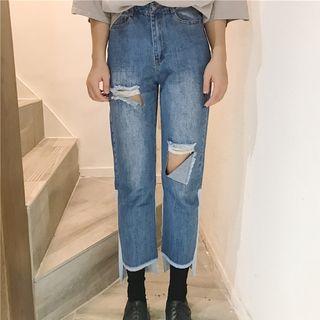 Ripped Patchwork Cropped Jeans