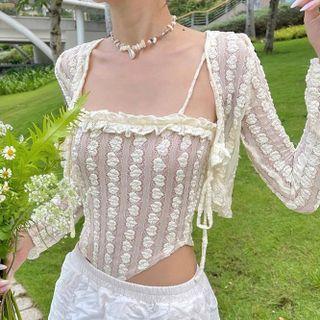 Set: Lace Camisole Top + Crop Jacket