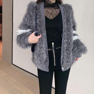 Furry Open-front Jacket / Long-sleeve Mesh Top