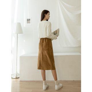 Plus Size Band-waist Corduroy Pencil Skirt