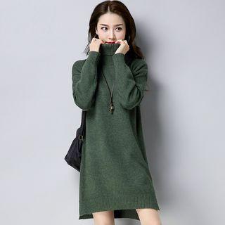 Turtleneck Long-sleeve A-line Knitted Dress