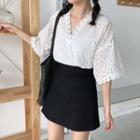 Plain Cutout Short-sleeve Blouse / Plain Pencil Skirt