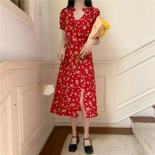 Short-sleeve / Spaghetti Strap Floral Print A-line Dress
