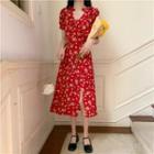 Short-sleeve / Spaghetti Strap Floral Print A-line Dress