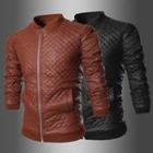Faux Leather Plaid Biker Jacket