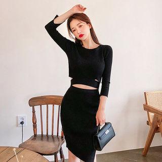 Rib-knit Crop Top + Pencil Skirt Set