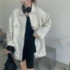Single Breasted Denim Jacket White - One Size