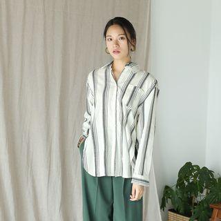 Pocket-detail Striped Shirt Ivory - One Size