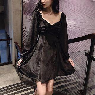 Square Neck Velvet Mini A-line Dress