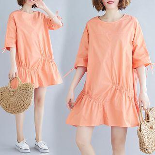 Elbow-sleeve Mini Plain Dress