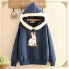 Faux-fur Hood Rabbit Embroidered Sweater