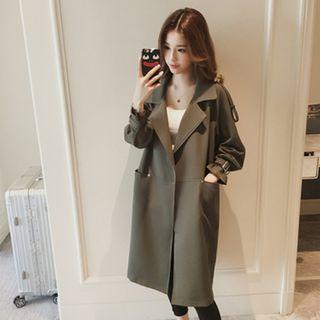Lapel Collar Belted Cuff Plain Coat