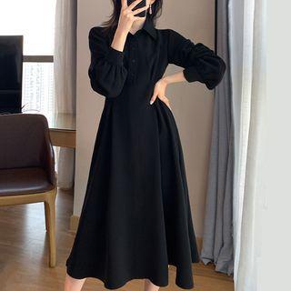 Lantern-sleeve Collar Midi A-line Dress
