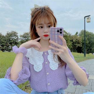 Elbow-sleeve Lace Collar Blouse
