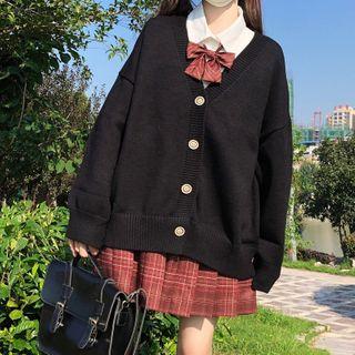 Plain Shirt / Pleated Skirt / Cardigan / Set