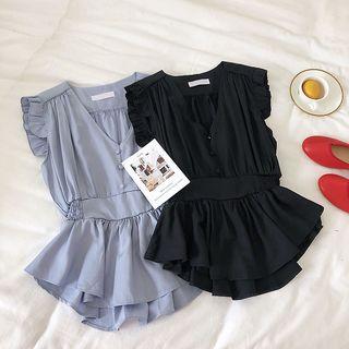 Ruffle V-neck Sleeveless Blouse