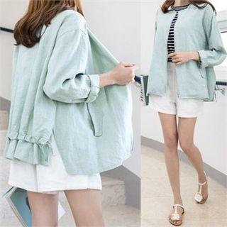 Tab-sleeve Zip-up Linen Blend Jacket