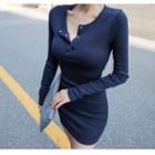 Button-front Ribbed T-shirt Minidress