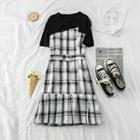 Mock Two-piece Ruffled Check Dress As Shown In Figure - One Size