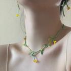 Flower Bead Necklace Yellow & Green - One Size