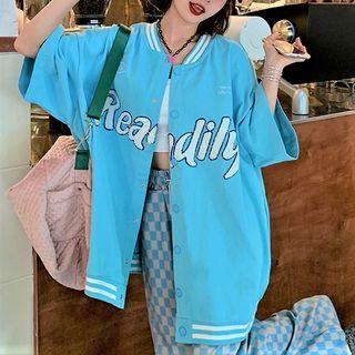 Oversized Lettering Short-sleeve Cardigan