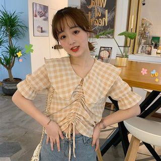 Peter Pan Collar Pleated Drawstring Blouse