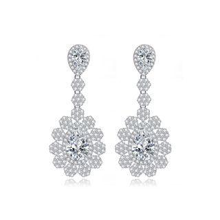 Elegant And Bright Geometric Pattern Earrings With Cubic Zirconia Silver - One Size
