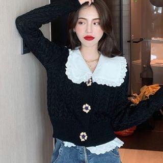 Plain Knit Cardigan / Puff-sleeve Blouse