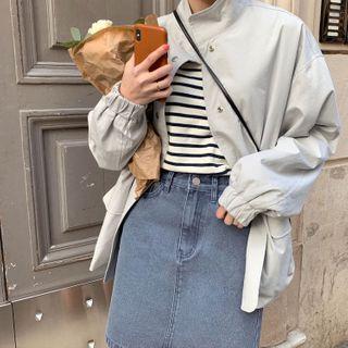 Stand Collar Cargo Trench Jacket