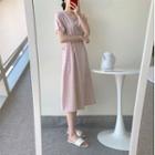 Plaid Square-neck Tie-waist Midi A-line Dress