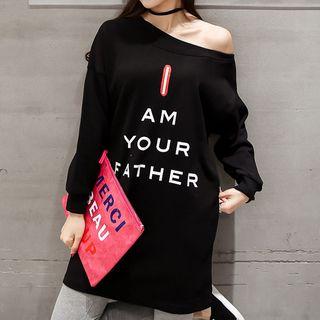 Off Shoulder Lettering Long Pullover
