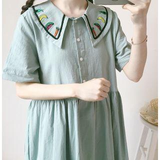 Embroidered Fruit Short-sleeve A-line Dress