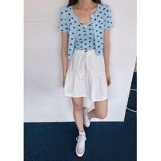 Drawcord-waist Tiered Miniskirt