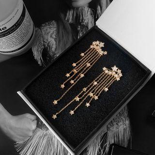 Rhinestone Star Dangle Long Tassels Earring 1 Pair - Gold - One Size