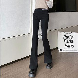 Lettering Slit-hem Bootcut Pants