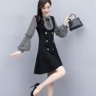 Buttoned Balloon-sleeve Mini A-line Dress
