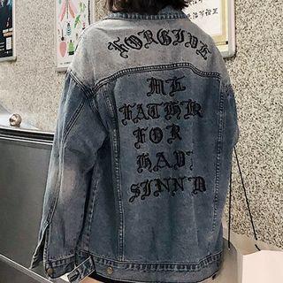 Lettering Embroidered Long-sleeve Denim Jacket