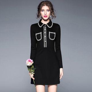 Stand-collar A-line Sheath Plain Slim Dress