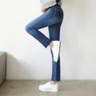 Buttoned Band-waist Cutout Skinny Jeans
