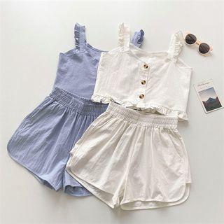 Set:plain Tank Top + High-waist Shorts