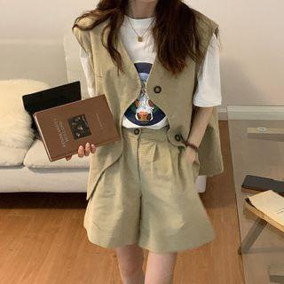 Button-up Vest / Shorts / Elbow-sleeve T-shirt / Set