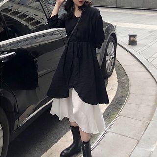 Long-sleeve Tie-waist A-line Dress / Spaghetti Strap Midi Dress