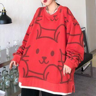 Oversized Mock Two Piece Long-sleeve Print Sweatshirt