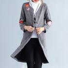 Floral Embroidered Frog-buttoned Long Jacket