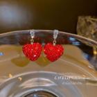Heart Rhinestone Dangle Earring 1 Pair - Silver Needle - Love Heart - Red - One Size