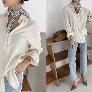 Soft-touch Plain Shirt Beige - One Size