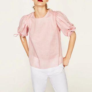 Elbow-sleeve Tie-up Blouse